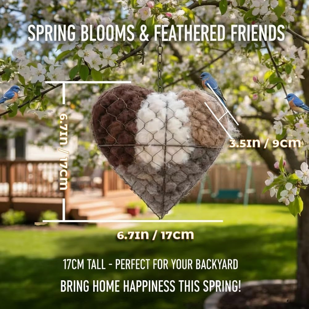 Handmade Alpaca Fiber Bird Nesting Heart, Birds Nests Material Holder, Winter Tree Shelter for Wild Bird, Hummingbird Houses Nest Boxes Gifts for Outside Garden Art Birdhouse, Birds Lovers