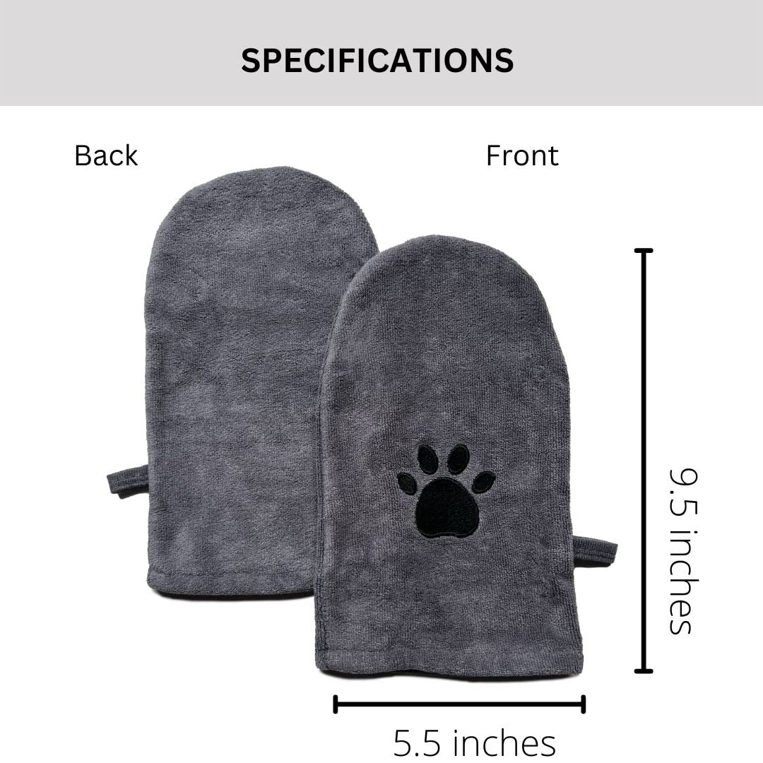 Penny & Niko Microfiber Pet Towel Mitts - Paw Cleaning and Drying Mitts/Gloves for Dogs and Cats (Gray, Standard - 4 Pack)