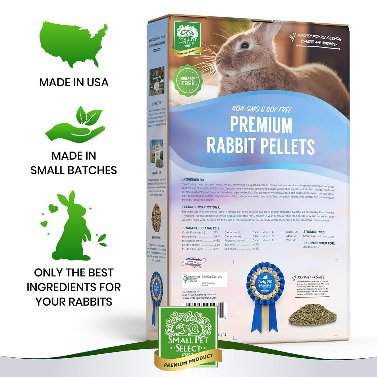 Small Pet Select-Premium Rabbit Pellet Food, Non-GMO, Soy Free. Local Ingredients in Pacific Northwest, 10lb