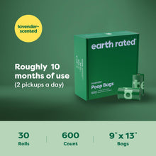 Load image into Gallery viewer, Earth Rated Dog Poop Bags Value Pack, Leak-Proof and Extra-Thick Pet Waste Bag for Big and Small Dogs, Refill Rolls, Lavender Scented, 600 Count
