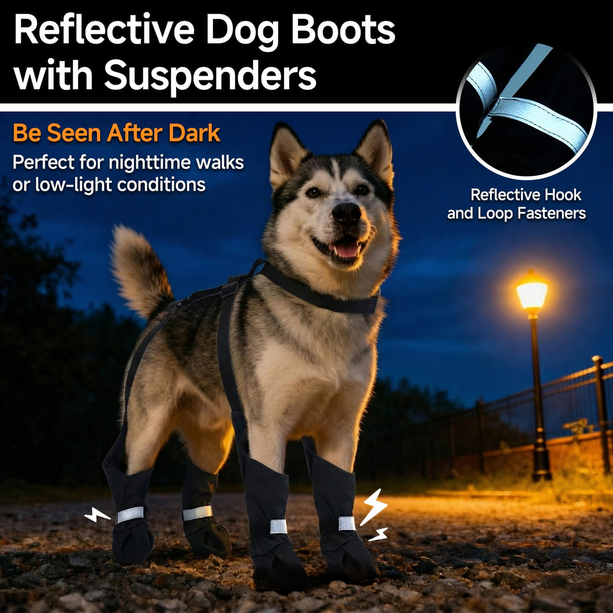 AuraPaw Dog Booties with Adjustable Suspenders for Outdoor Adventures – Reflective Paw Protectors for Rain, Snow & Mud, Anti-Slip & Dirt-Proof Boots Leggings, Waterproof Dogs Shoes, Black, Size L