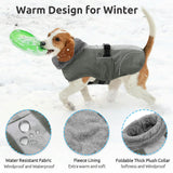 Queenmore Dog Winter Jacket, Fleece Dogs Vest for Winter, Dog Cold Weather Coats, Puppy Coats for Medium Breeds Waterproof, Pet Snowsuit with Leash Hole, Grey, M