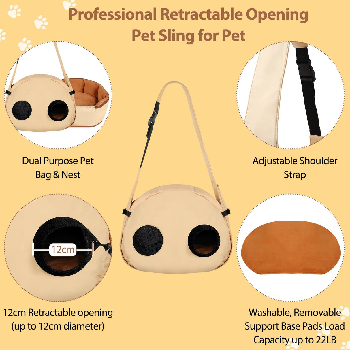 2-in-1 Convertible Pet Sling Carrier & Bed - with Breathable Mesh, Adjustable Strap & Pocket，for Travel, Vet Visit & Home Use, Up to 22lbs (KAKI)
