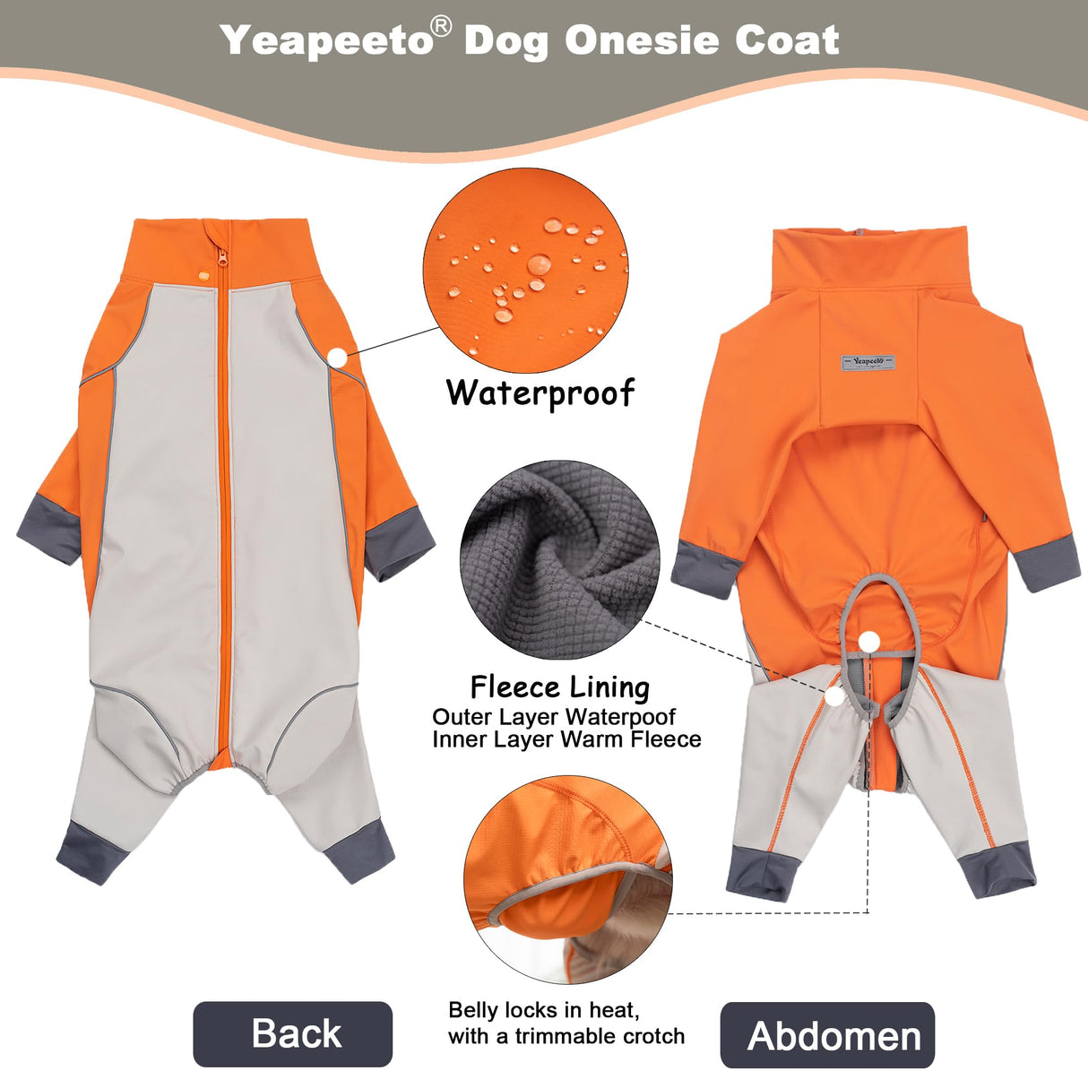 Dog Full Body Winter Coat, Waterproof Fleece Jacket for Small Medium Large Dogs Reflective Snowsuit with Zipper for Outdoor Skating (Orange, 3XL(Weight 33-53 lbs))