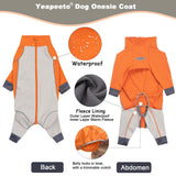 Dog Full Body Winter Coat, Waterproof Fleece Jacket for Small Medium Large Dogs Reflective Snowsuit with Zipper for Outdoor Skating (Orange, 3XL(Weight 33-53 lbs))