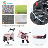 Foldable Pet Stroller for Small Medium Cat Dogs Portable Pets Carriers Strollers with 4 Wheels Up to 55Lbs Puppy Strolling Cart Travel (Pink)