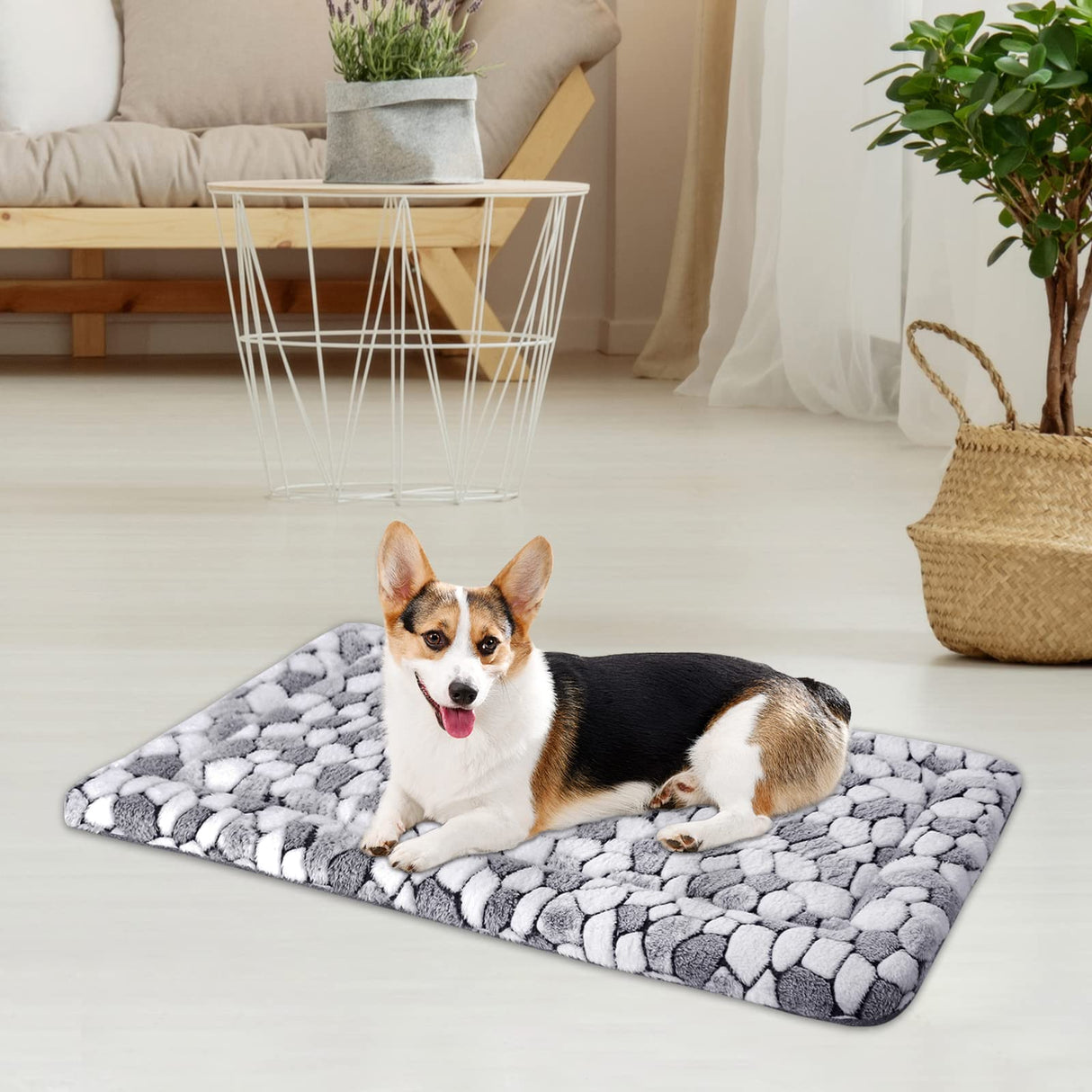 VANKEAN Dog Crate Pad Bed Mat Reversible (Warm& Cool), Soft Pet Sleeping Mat Dog Bed for Crate Suitable for Small to XX-Large Dogs and Cats, Machine Washable Crate Beds, Grey Stone Pattern