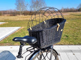 Wiklibox Natural Wicker Dog Bike Basket - 100% Organic Rattan Pet Carrier with Protective Grille - Eco Friendly Design - Soft Cotton Cushion & Mounting Bracket for Secure Bicycle Rear Luggage Rack