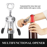 Wine Opener, Heavy-Duty Zinc Alloy Wing Corkscrew, Premium Beer Bottle Opener, Multifunctional Wine Accessories with Ergonomic Handle and Sharp Screw, for Kitchen, Bar, Restaurant (SILVER)