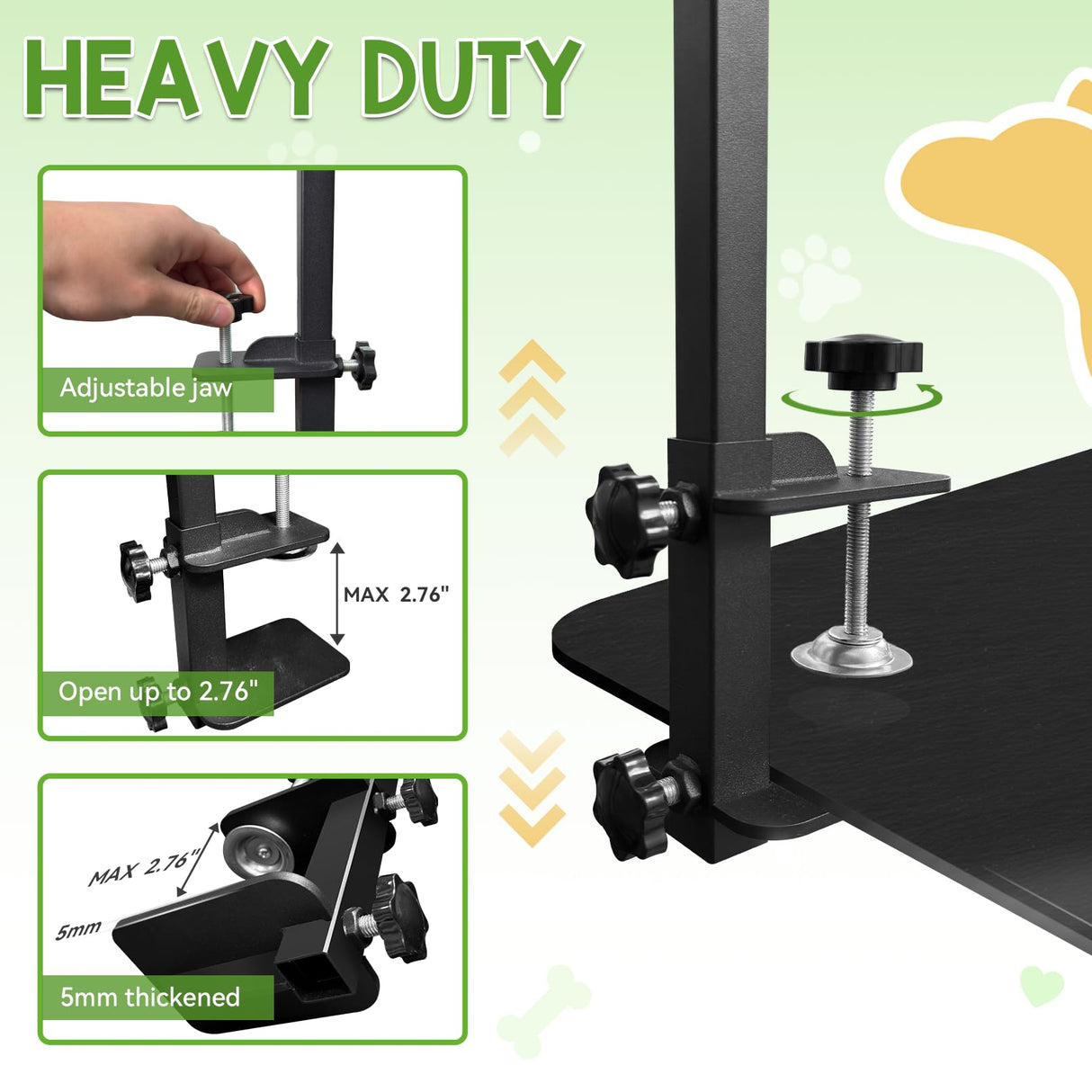 Adjustable Dog Grooming Stand for Table: 42" Height & 27"-39" Width, Includes Hammock & 2 No-Sit Nooses, Heavy-Duty Dog Grooming Arm for Bathing Nail Trimming Drying Cutting Cats & Dogs at Home