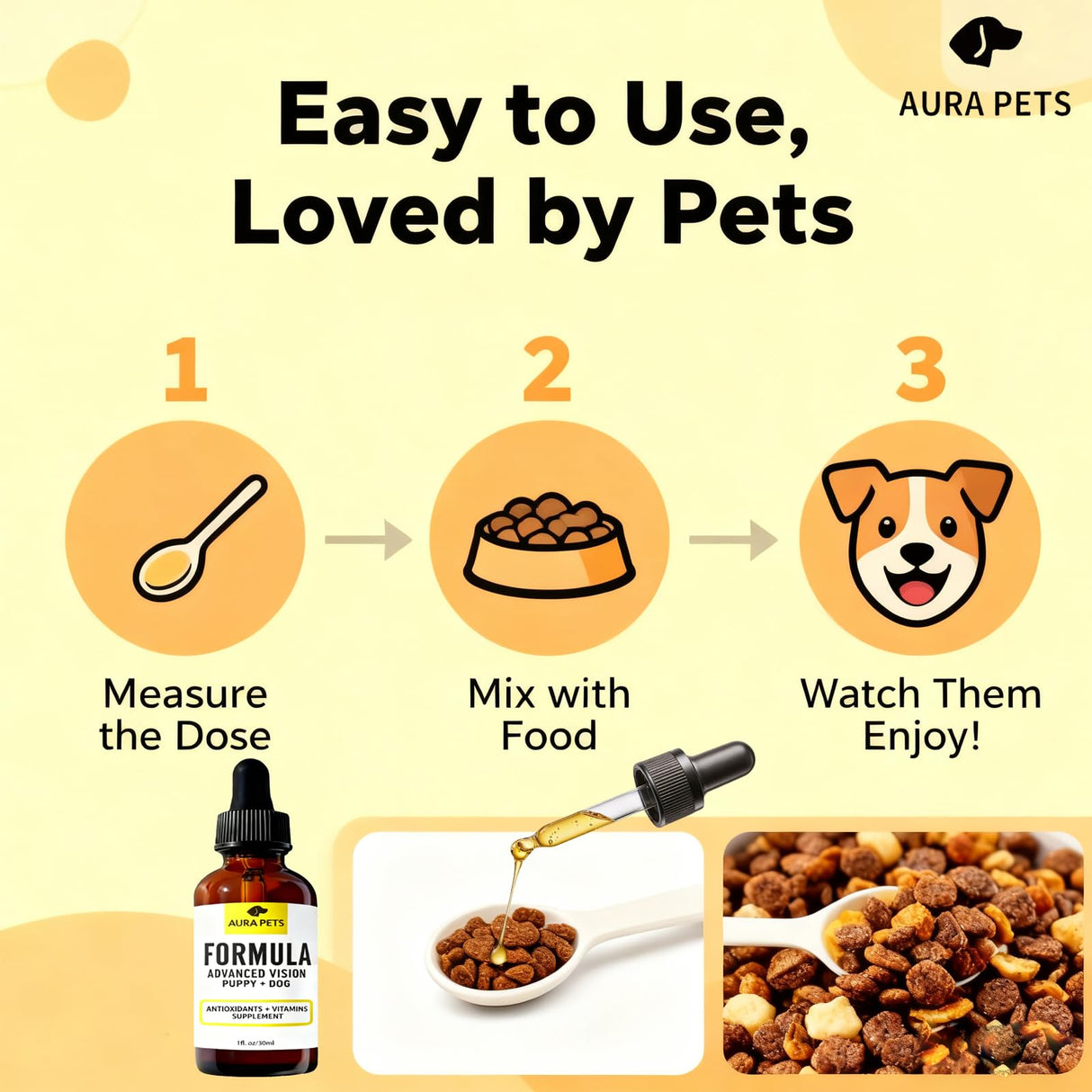 Aura Pets Advanced Vision Formula for Dogs, AuraPets Vision Formula, with Lutein, Zeaxanthin, Astaxanthin, Supports Vision and Reduces Cloudiness, 30ml (2pcs)
