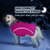 SlowTon Dog Winter Coat - Waterproof Fleece-Lined Dog Snow Jacket, Windproof Cold Weather Clothes with Reflective Stripes, Leash D-Ring & Storage Pocket for Medium Large Dogs (Pink, L)