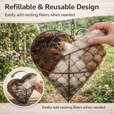 Handmade Alpaca Fiber Bird Nesting Heart, Refillable Bird Nest Love Heart with Natural Alpaca Nesting Material, Alpaca Nesting Heart for Hummingbirds, Winter Wildlife Gift (1)