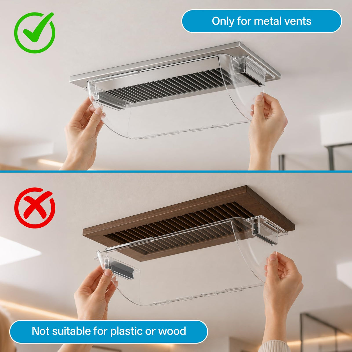 Wea&Hea 2 Pack Magnetic Air Vent Deflector, 9"-15.5" Adjustable Vent Cover with Optimized Ferrite Magnets for Ceiling/Floor/Wall Registers - Clear Heat/AC Deflector for Under Furniture & Home Comfort