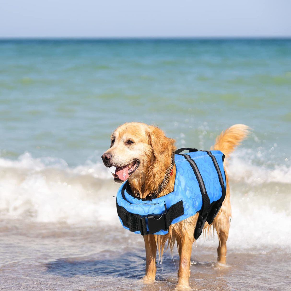 Neween Dog Life Jacket with Reflective Stripes, Adjustable Ripstop Pet Life Vest Lifesaver Preserver with Rescue Handle and High Flotation Swimsuit for Small Medium Large Dog, Blue, Large