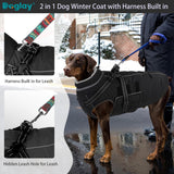 Doglay 2 in 1 Dog Coat with Harness Built-in, Waterproof Dog Winter Jacket with Pocket & Poop Bags, Reflective Adjustable Pet Winter Coat for Small, Medium, Large Dogs - Black, 3XL