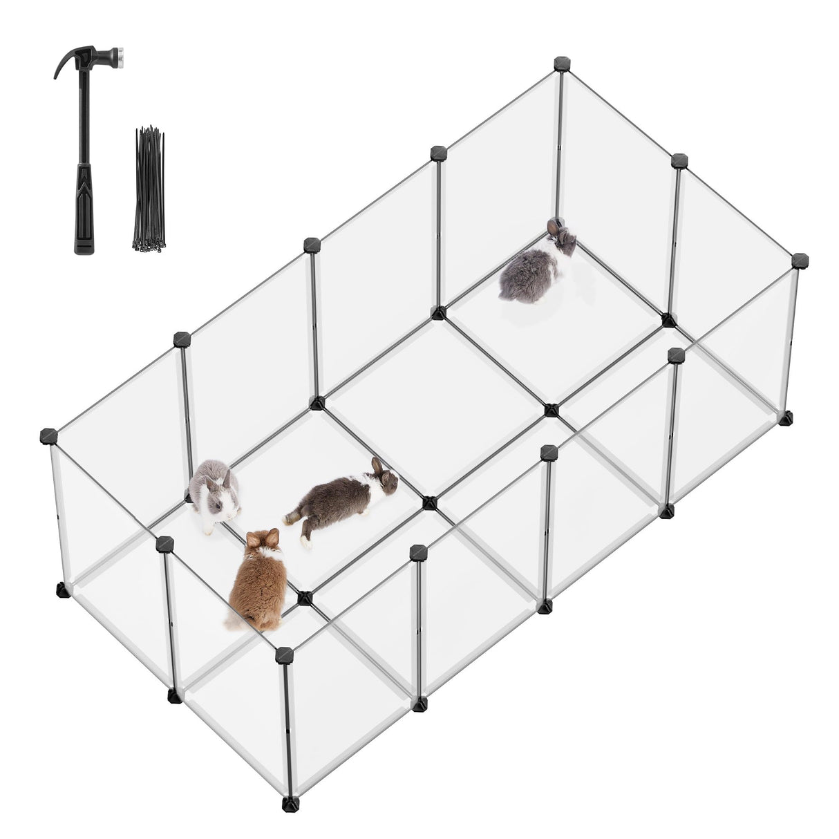 SONGMICS Pet Playpen with Floor, Small Animal Pen, Pet Fence Indoor, DIY Plastic Enclosure for Hamsters, Hedgehogs, 57.1 x 28.3 x 22.4 Inches, White ULPC007W01