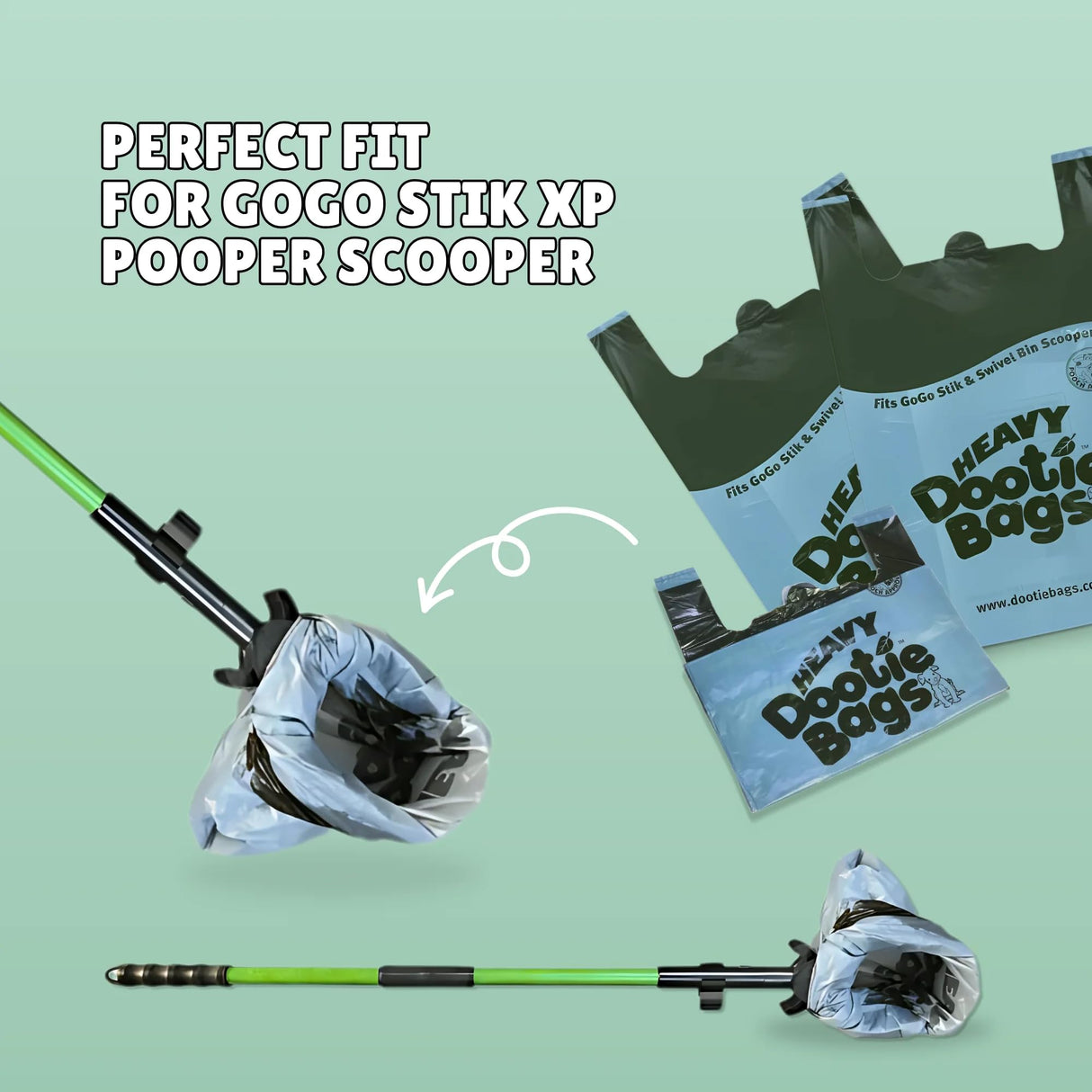 HEAVY Dootie Bags with EZ Tie Handles. Clean and Convenient for Pet Dog Poop, Cat Litter. Multi-Use. Great for Swivel Bin and Gogo Stik Scoopers. Made with Cornstarch. Strong, Leakproof and Very Large