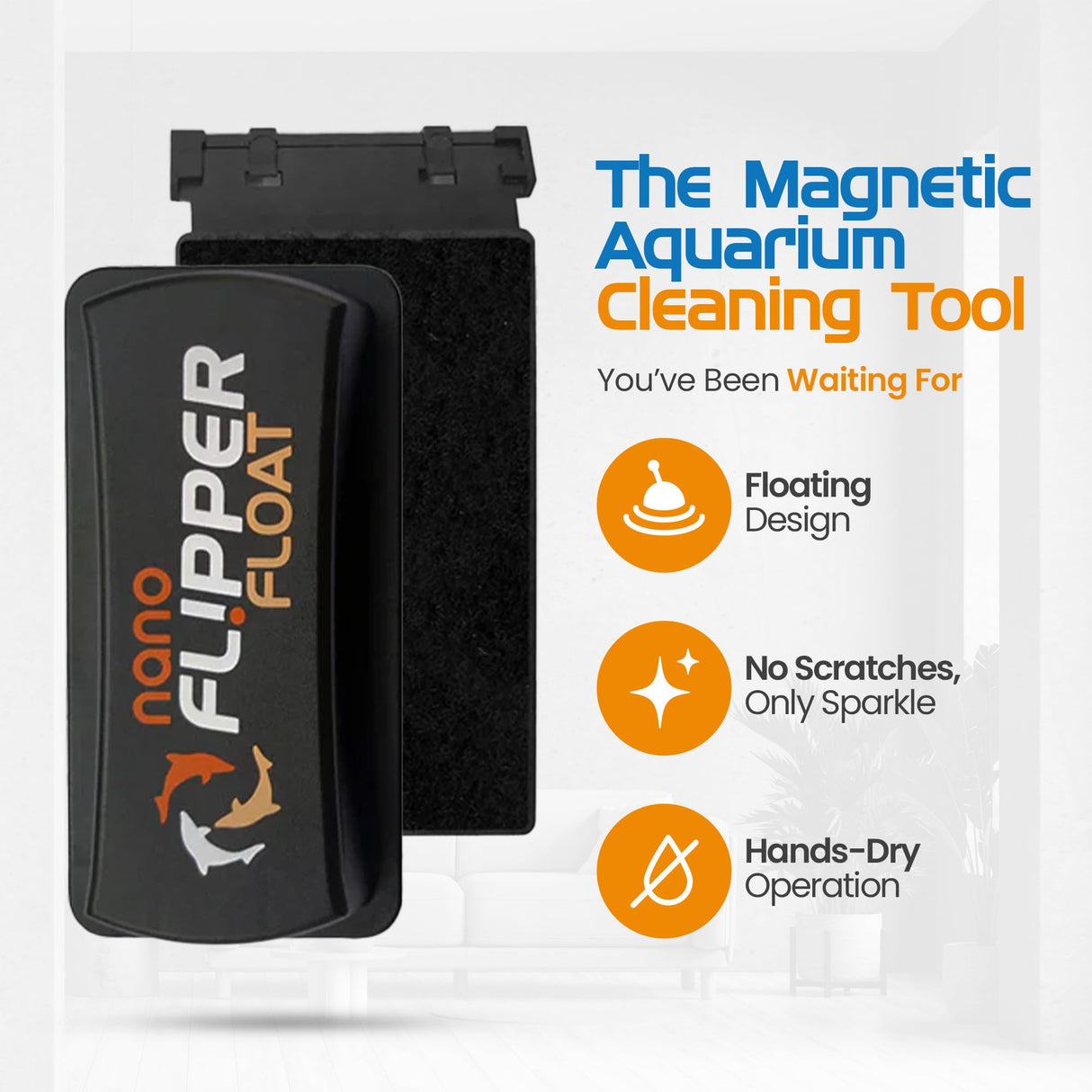 FLIPPER Float Nano Magnetic Aquarium Cleaner – 2-in-1 Flip Scrubber and Scraper, Floating Design with Strong Magnets for Algae and Debris Removal on Small Glass Tanks up to 1/4" (6mm)