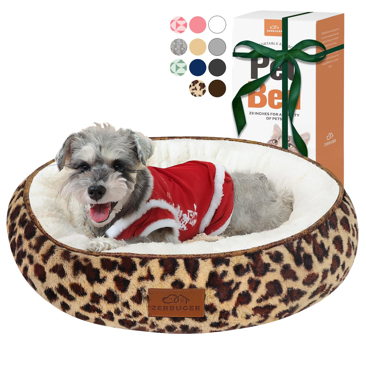 Zerbuger Cat Bed, 23In Dog Beds for Small Dogs, Calming Cat & Dog Beds for Indoor Pets, Pet Beds Comfortable Donut Round Ultra Soft (Leopard, Medium 23in)