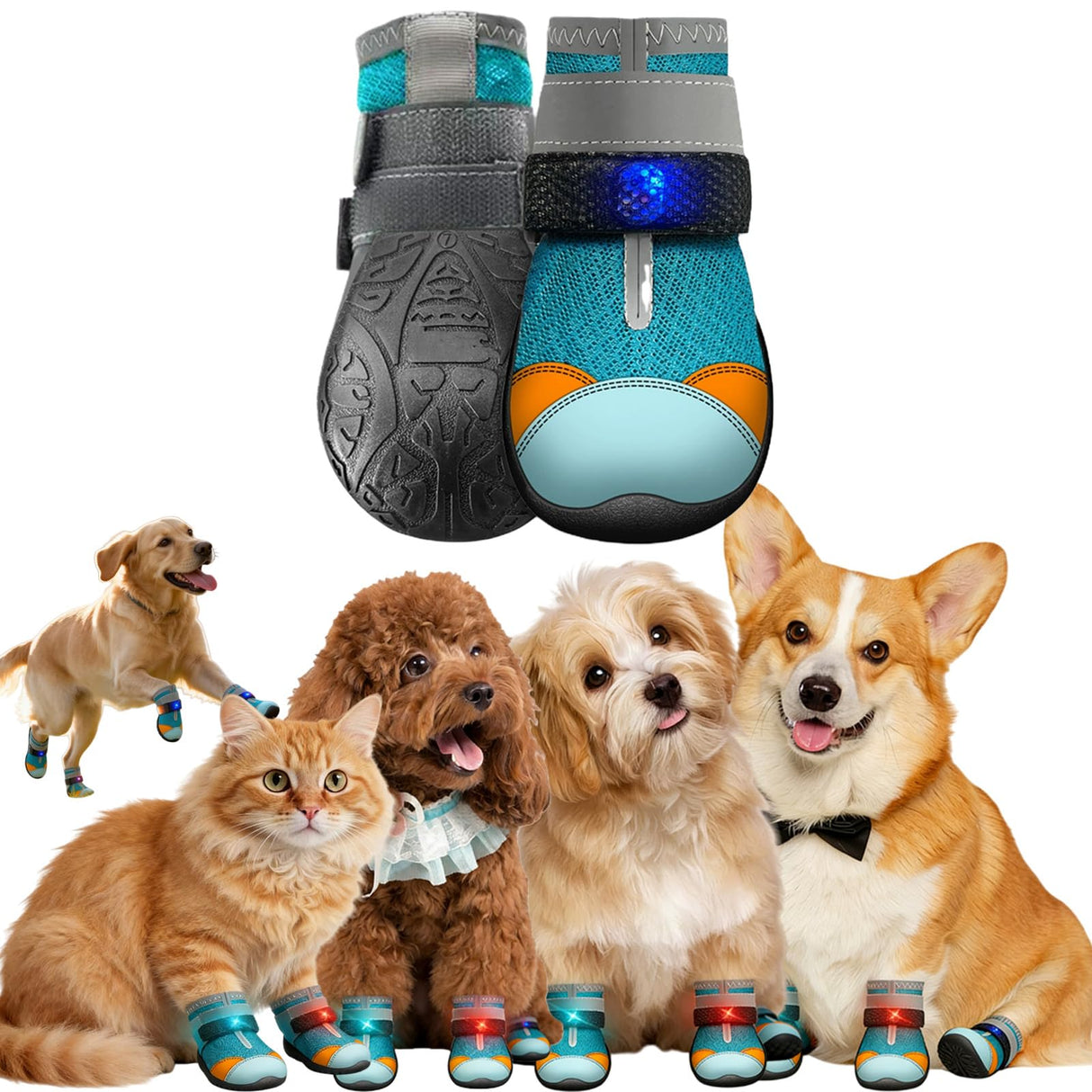 Breathable Light Up Shoes for Dogs & Cats, Anti-Slip LED Motion Breathable Shiny Boots Motion-Activated Pet Shoe (2PCS,1)