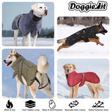 DoggieKit Dog Winter Coat, Waterproof Warm Jacket with Harness Built in, Reflective Cold Weather Doggie Vest, Windproof Turtleneck Pet Snowsuit, Adjustable Puffer Jacket for Large Dogs, Red 6XL