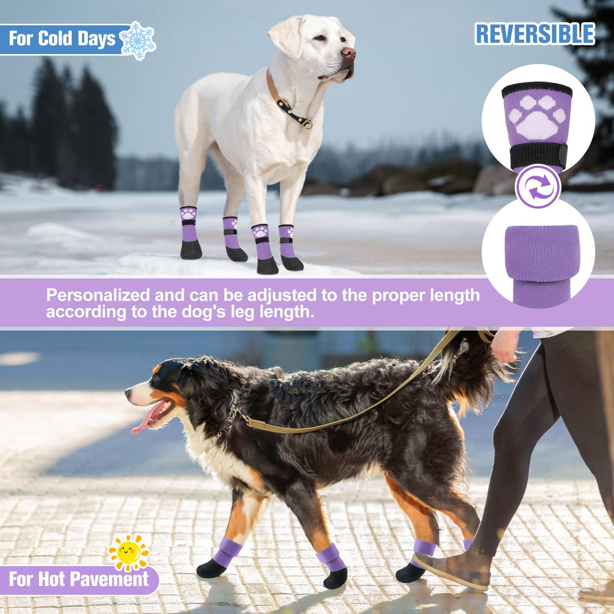 BEAUTYZOO Anti Slip Dog Socks Boots, Dog Shoes for Hot/Cold Pavement Snow Rain Days,Waterproof Grip Dog Booties Paw Protector for Hardwood Floor, Prevent Licking for Small Medium Large Senior Old Dogs