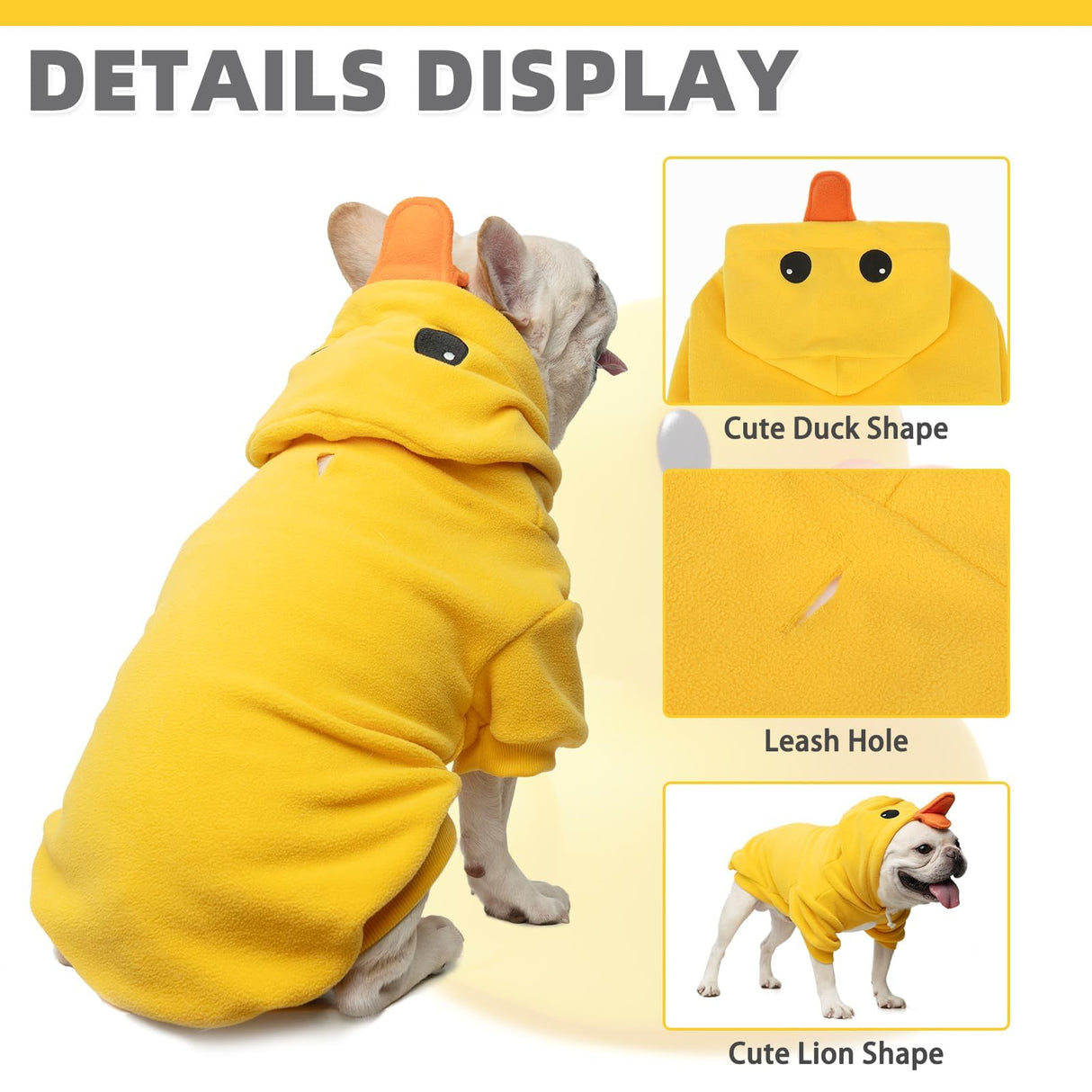 KOOLTAIL Dog Duck Costume Clothes, Funny Dog Outfits Fleece Sweater Hoodie, Pet Cute Halloween Cosplay Cold Weather Coats with Leash Hole for Small Medium Large Dogs Pug Pitbull Corgi Puppy, Yellow SM