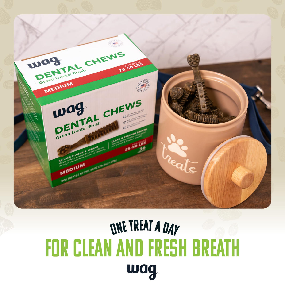 Wag Dental Dog Treats to Help Clean Teeth & Freshen Breath - Medium, Unflavored, 36 Count (Pack of 1)