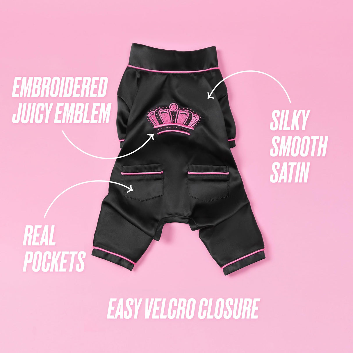 Juicy Couture Silky Satin Pajamas for Dogs and Cats - Black - Medium/Large Pet PJs