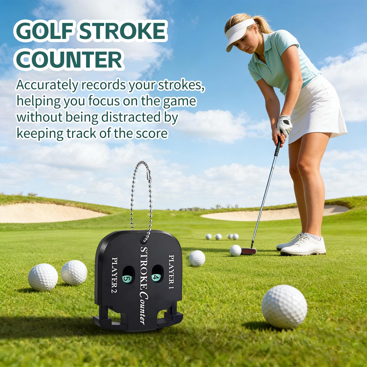 IOGOG 2Pcs Golf Stroke Counter, 2-Player Golf Counter Clicker with Hanging Rope, Shockproof Mini Portable Stroke Counter for Your Golf, Outdoor Sports, Different Kinds of Competitions and Games(Black)