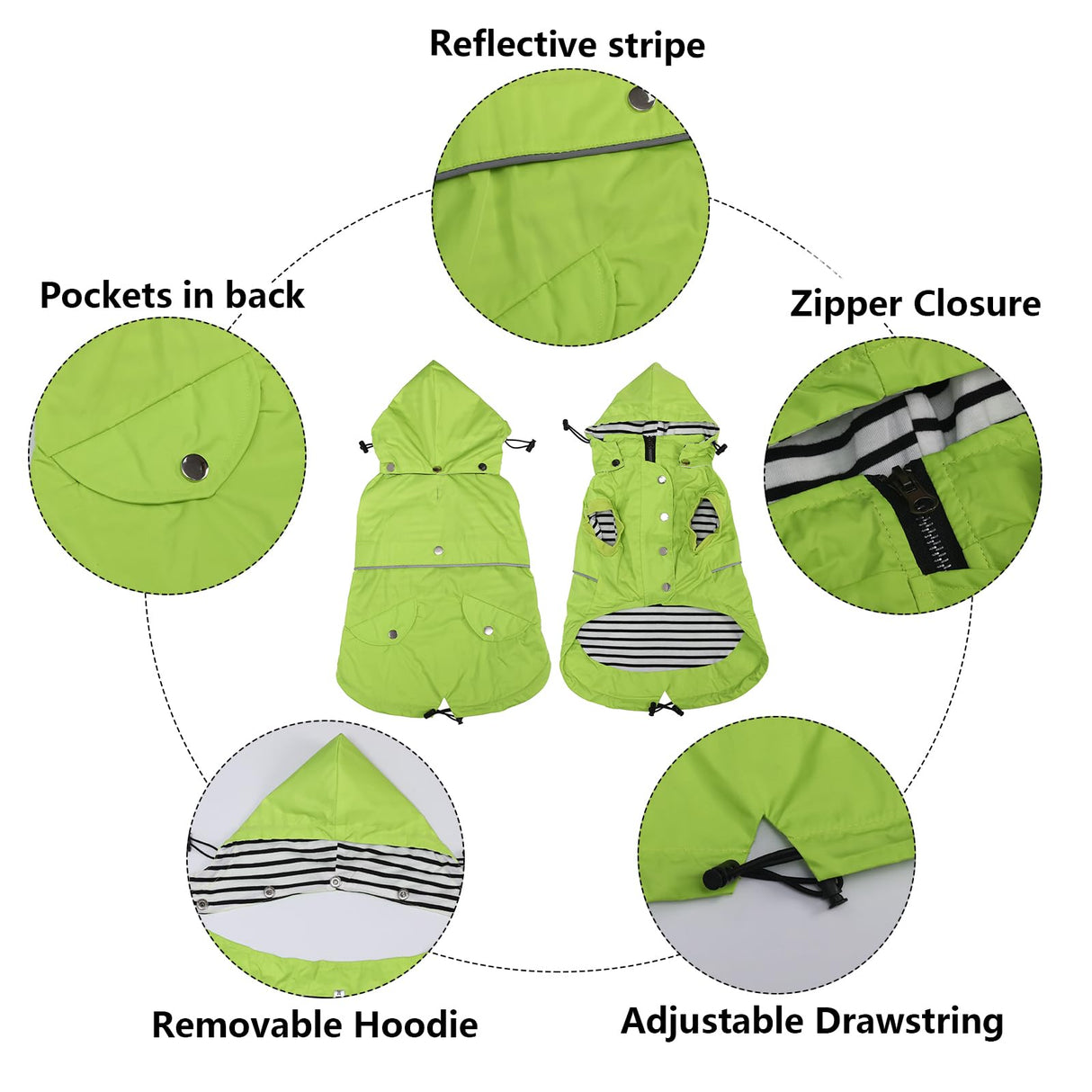 Dog Raincoat Waterproof Raincoats Dog rain Jacket Buttons Zipper Hood Drawstring Suitable for Small Medium Yorkie Terrier Schnauzer Poodle Border Collie Labrador 8lbs to 80lbs Green M