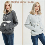 FENBEN Womens Pet Carrier Shirts Kitten Puppy Holder Animal Pouch Hood Sweatshirt Pouch Hoodie (Grey,XL)