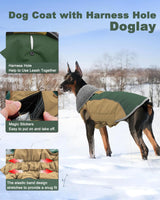 Doglay Dog Jacket Waterproof Dog Coat, Reflective Cold Weather Winter Coat, Adjustable Turtleneck Fleece Puppy Snow Jacket with Harness Hole for Small Medium Large Dogs