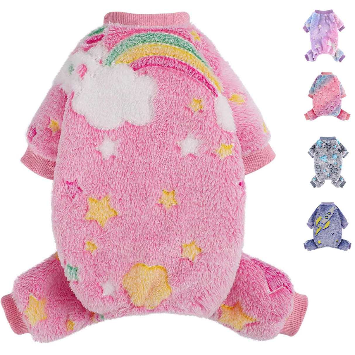 Dog Sweaters Small Girl Warm Fleece Pajamas, Cute Extra Small Dog Clothes, 4 Legs Puppy Jumpsuit Pjs Soft Stretchy Doggie Onesies Pet Outfit Apparel for Chihuahua Yorkie, Rainbow Pink, XXS