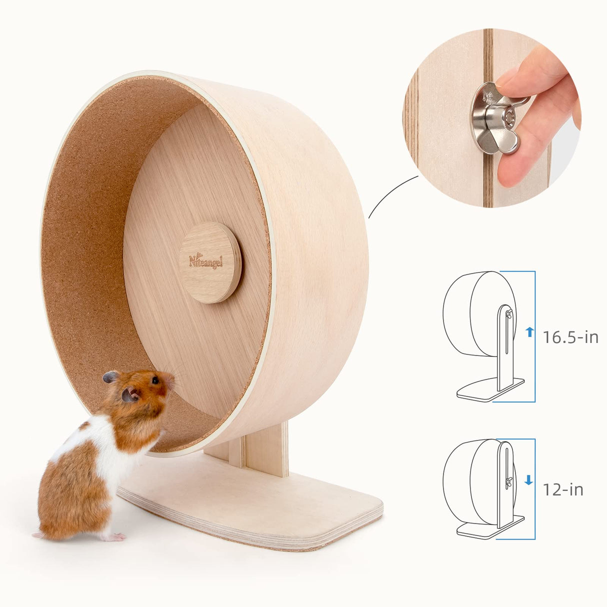 Niteangel Wooden Hamster Exercise Wheel: - Silent Hamster Running Wheel for Hamsters Gerbil Mice and Other Similar-Sized Small Pets (M)