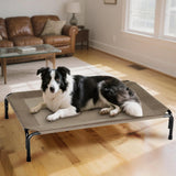 PVY Elevated Dog Bed for Outdoor, XXXL Raised Dogs Cot with Washable Mesh, Cooling Pet Beds Chew Proof Dog Hammock, Metal Frame Lifted Platform for Training Outside Camping, 59 inch Brown
