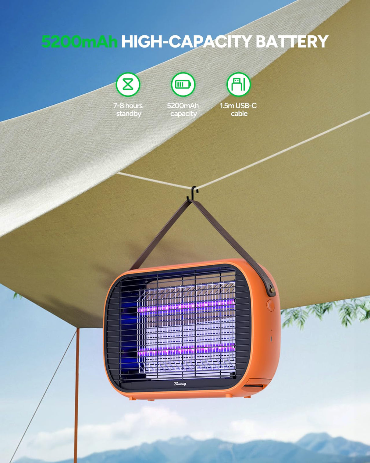 Buzbug LED Bug Zapper Outdoor Indoor, Rechargeable 5200mAh Battery, Durable 10 Years Lifespan Lamp, Portable Camping Mosquito Zapper, Fly Trap Mosquito Trap, Fly Killer Fly Zapper -MA015C