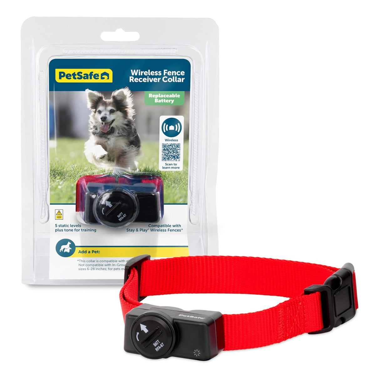 PetSafe Wireless Pet Containment System Receiver Collar - Battery-Operated & Waterproof - Adjustable Receiver Collar with 5 Correction Levels - for Dogs 5lb+