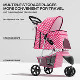 Pink Dog Stroller for Medium Dogs 30 lbs Pet Stroller for Small Dogs Cat Strollers for 2 Cats, 3 Wheels Foldable Jogger Puppy Stroller with Storage Basket and Cup Holder, Pink Polka Dots