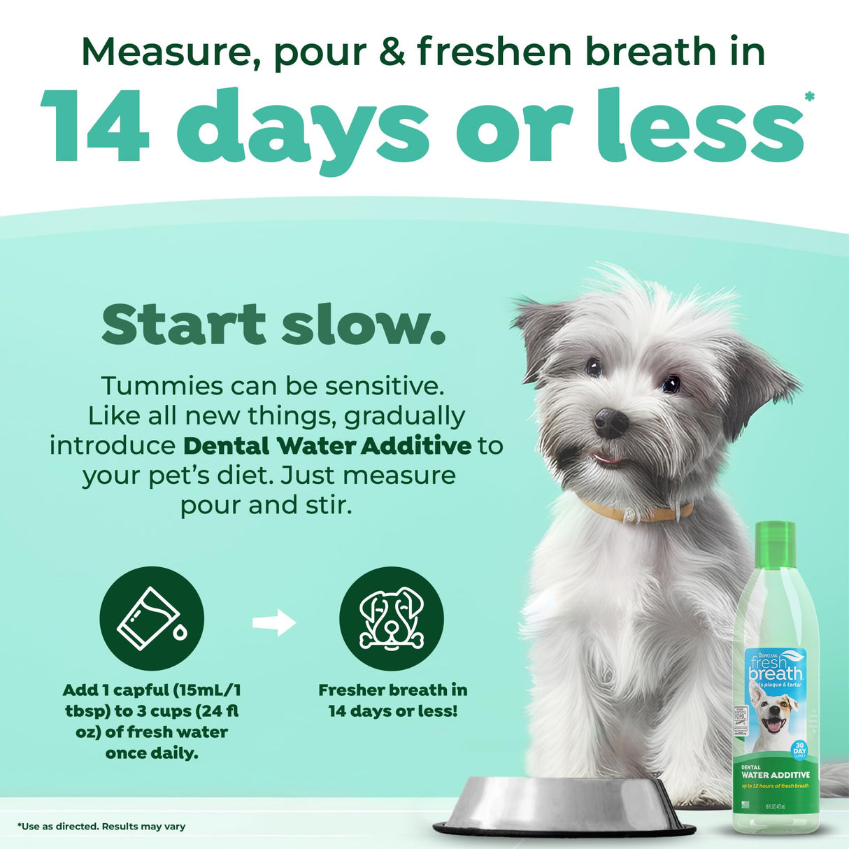 TropiClean Fresh Breath Water Additive for Dogs, Dog Breath Freshener and Teeth Cleaning Solution, No Toothpaste or Toothbrush Required, 16oz.