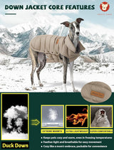 SPACE LION Dog Puffer Jacket, Down Winter Coat, Durable Outdoor Coat for Cold and Windy Conditions, Lightweight & Adjustable Fit Coats for Large Dogs, (Camel, Size28/4XL)