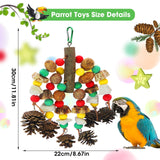 MQUPIN Parrot Toys, Nuts Nutrient-Rich Bird Toys,Natural Wooden Parrot Cage Bite Toy,Chewing Toy Containing Cuttlefish Bones,Pine Cones,Wooden Mangoes and Carambola for African Greys,Cockatoo,Budgie
