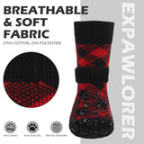 EXPAWLORER Dog Socks for Cold Winter Snow to Prevent Licking Paws, Anti Slip Doggie Booties Grippy Shoes for Hardwood Floors, Boots & Paw Protectors for Small Medium Large Senior Dogs Red Black S