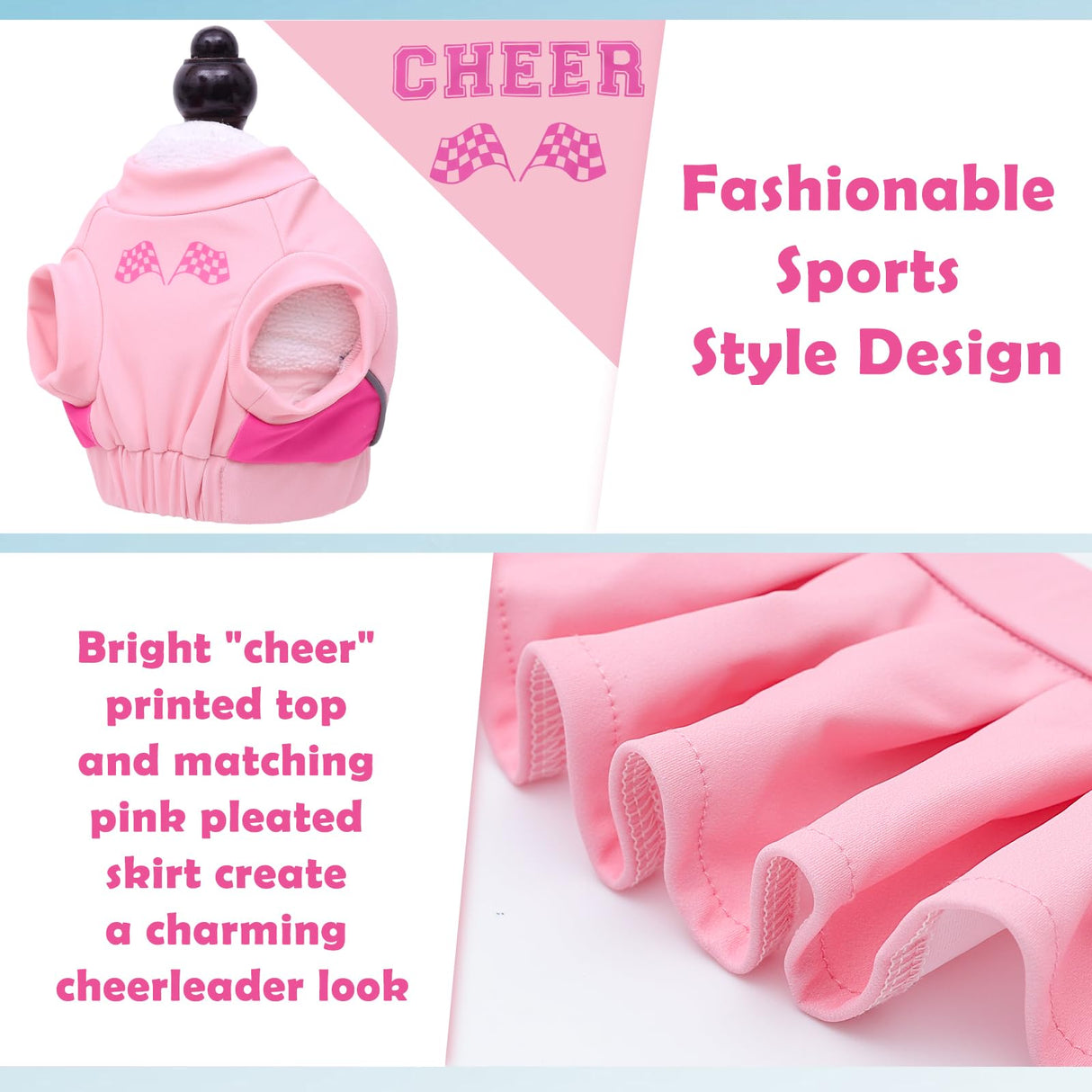 CuteBone Pet Cheerleader Costume Two Piece Cheer Dog Dress Pink Clothes - Sports Outfit for Small Dogs & Cats - Comfortable, Stylish, Easy to Wear - Great for Game Days, Parties and Photos LLD01M
