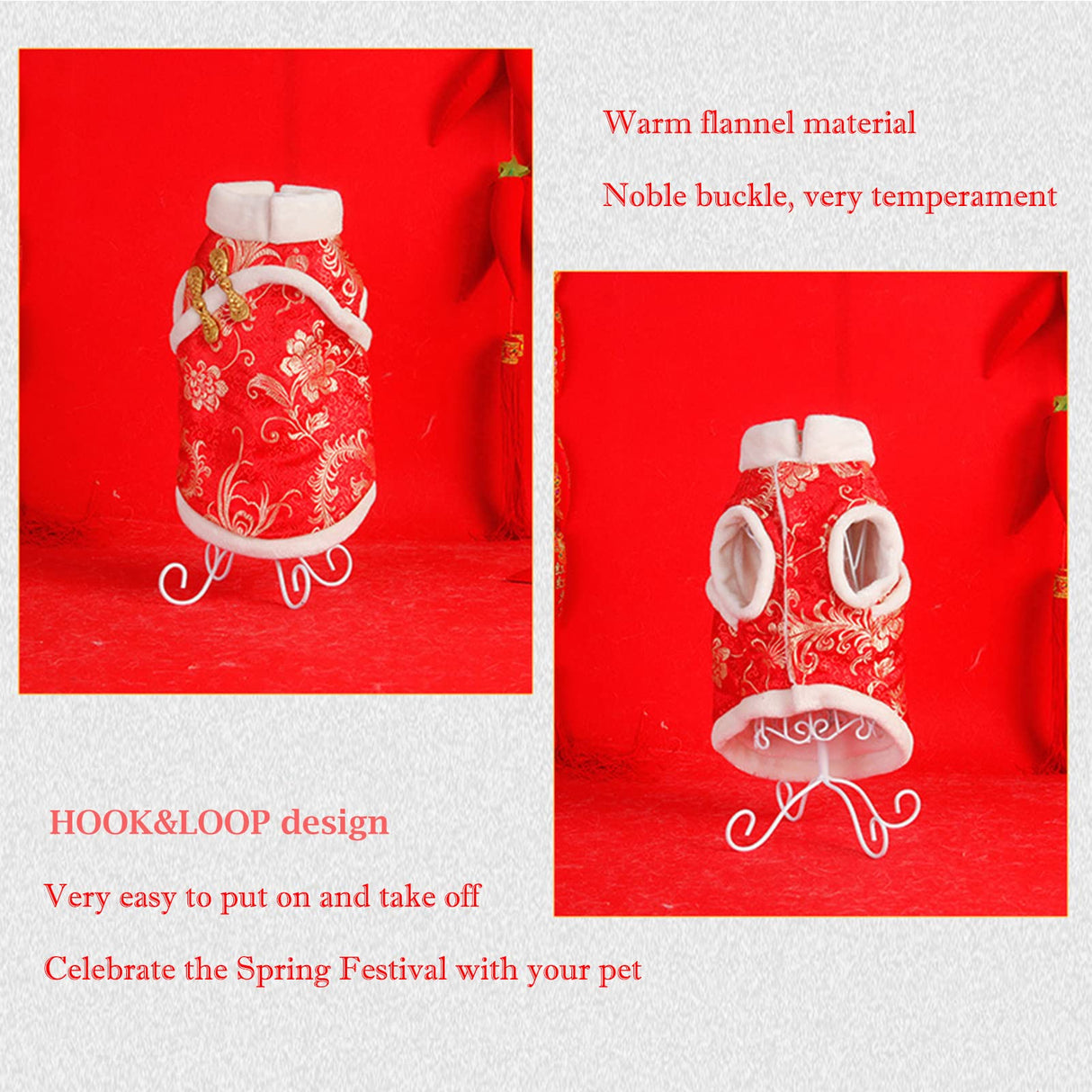 SEIS New Year Cat Knot Buttons Coat Dogs Cheongsam Winter Pet Clothes Vest of The Tang Dynasty Christmas Costume for Cats Teddy Bichon Small Medium Dogs (White, L (Chest Circumference 63cm/ 24.8"))