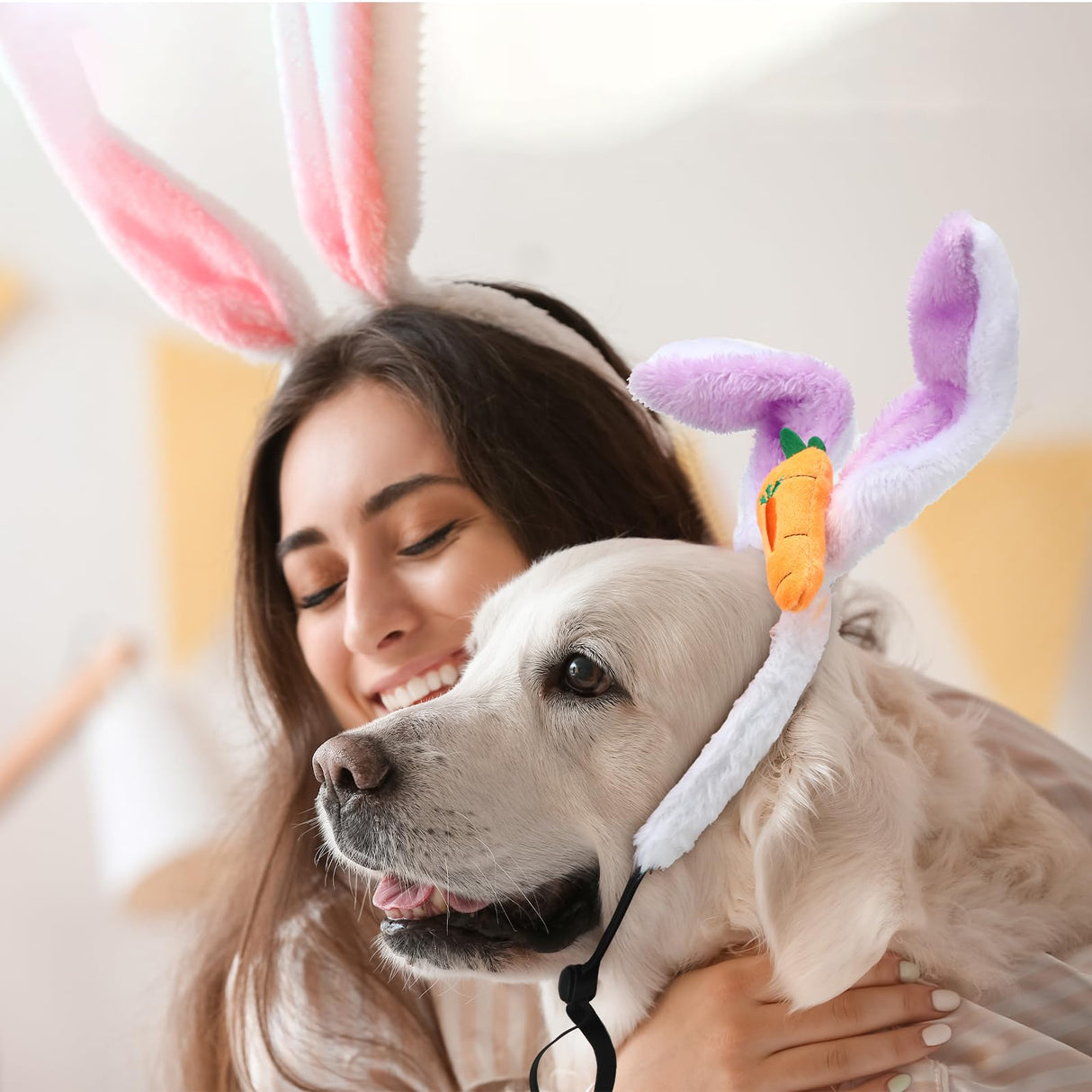 XunYee 8 Pcs Easter Dog Headbands Bunny Ears Headbands Cute Carrot Rabbit Ears Adjustable Pet Headwear Accessories for Easter Party Favors Dog Cat Puppy
