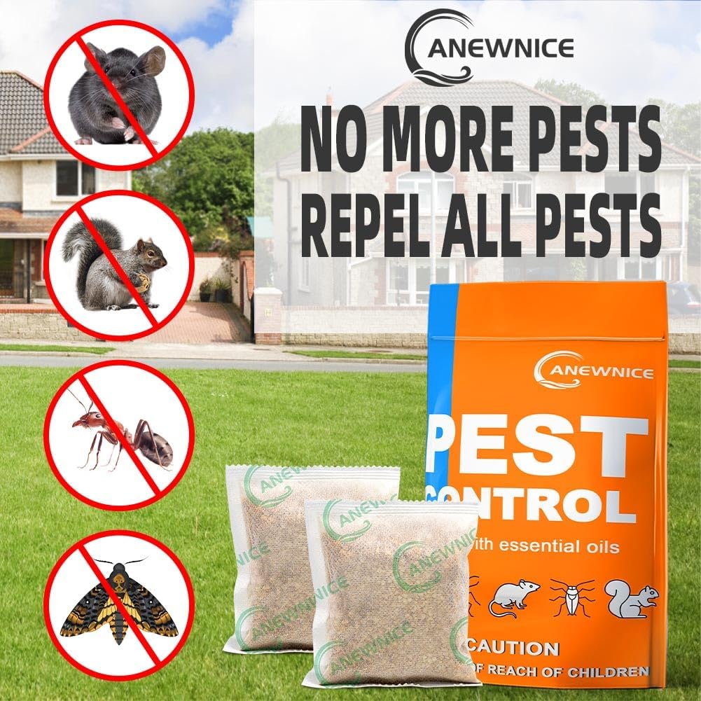 ANEWNICE Pest Control Pouches,Squirrel Repellent-All Natural-Reples Rodents/Mouse/Mice/Rats/Chipmunk/Spiders/Ants/Insects&Other Pests, Peppermint Pest Repellent,Pest Control for Indoor-8 Packs