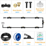 Misting Cooling System 98.4FT (30M) Misting Line + 50 Brass Mist Nozzles + 50 T-Connectors + 1 Faucet Adapters (3/4") Outdoor Mister for Patio Garden Greenhouse Trampoline for Waterpark