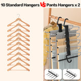 Pants Hangers Space Saving - 2 Pack Closet Organizer and Storage Jean Hangers, Stainless Steel Anti-Slip Clothes Hanger Scarf Holder for Pants Jeans Leggings Trousers Pant Rack, Black